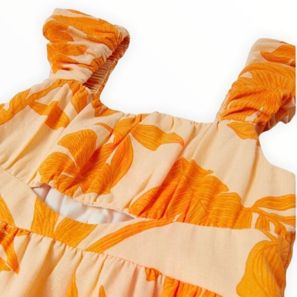 ZARA Kids | Orange | LINEN BLEND CUT OUT LEAF DRESS - Picture 4 of 7